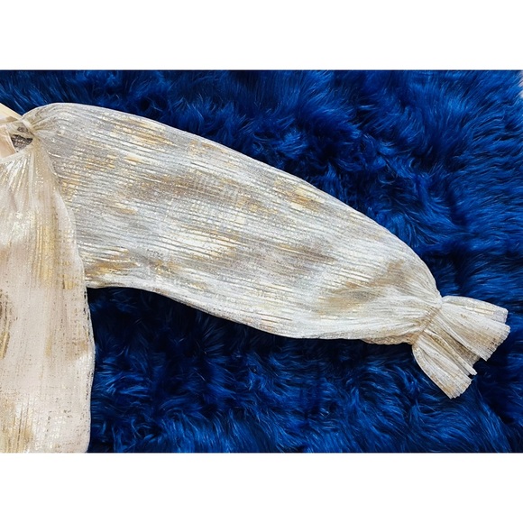 New! RAMY BROOK Metallic Tulle Balloon Sleeve Peasant Blouse - Picture 7 of 9